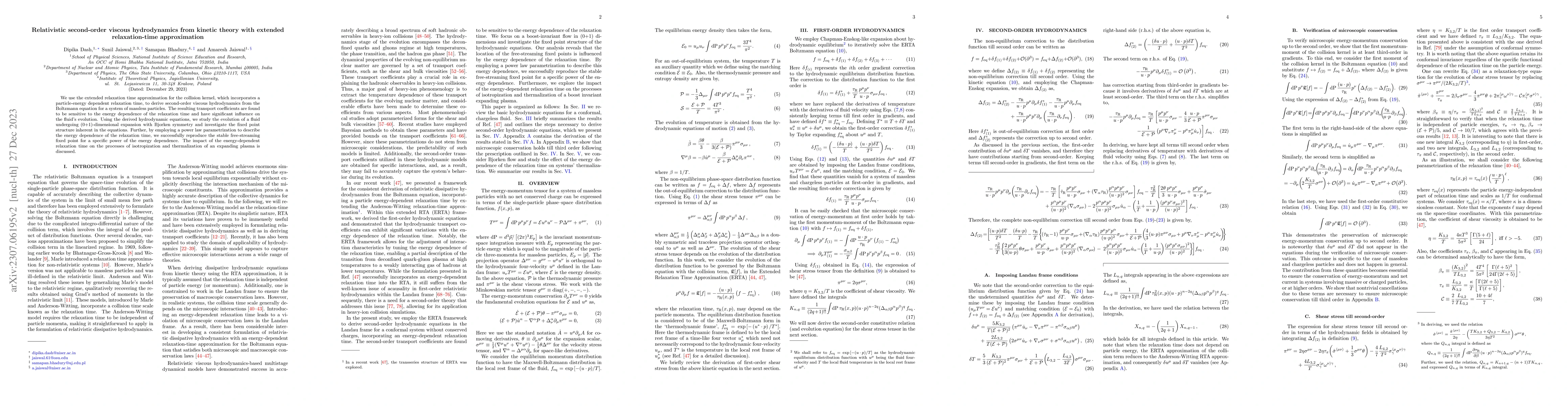 Thumbnail for Relativistic second-order viscous hydrodynamics from kinetic theory with
  extended relaxation-time approximation