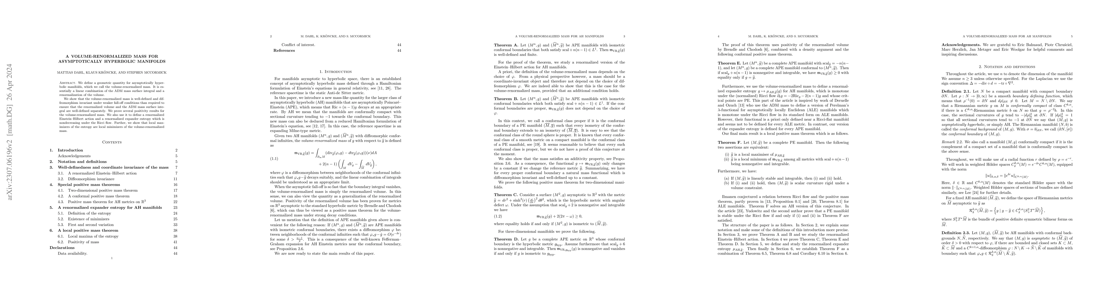 Thumbnail for A volume-renormalized mass for asymptotically hyperbolic manifolds