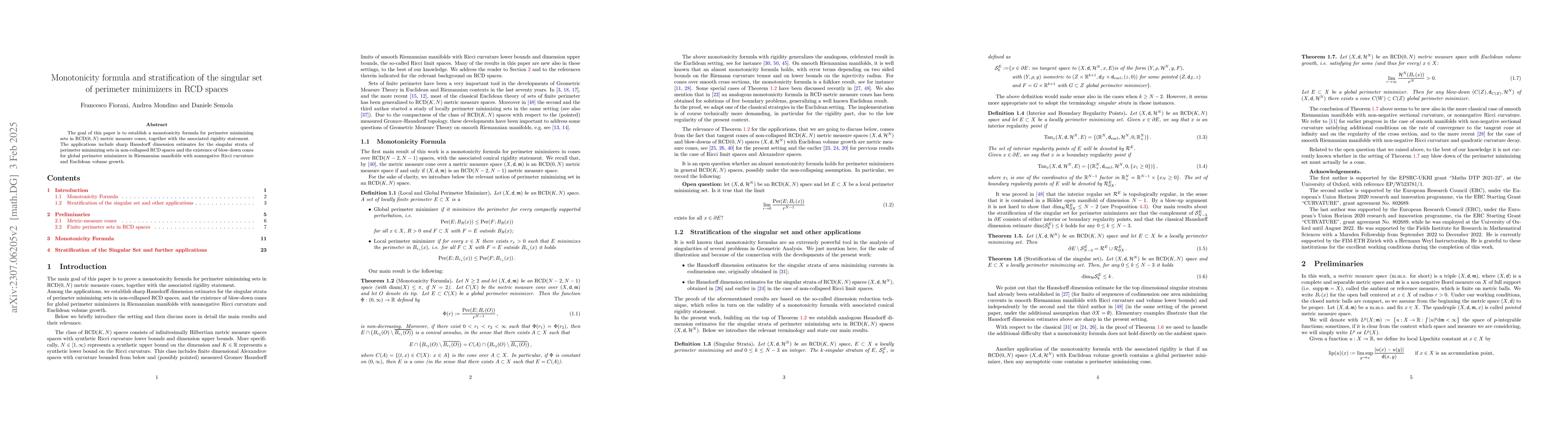 Thumbnail for Monotonicity formula and stratification of the singular set of perimeter
  minimizers in RCD spaces