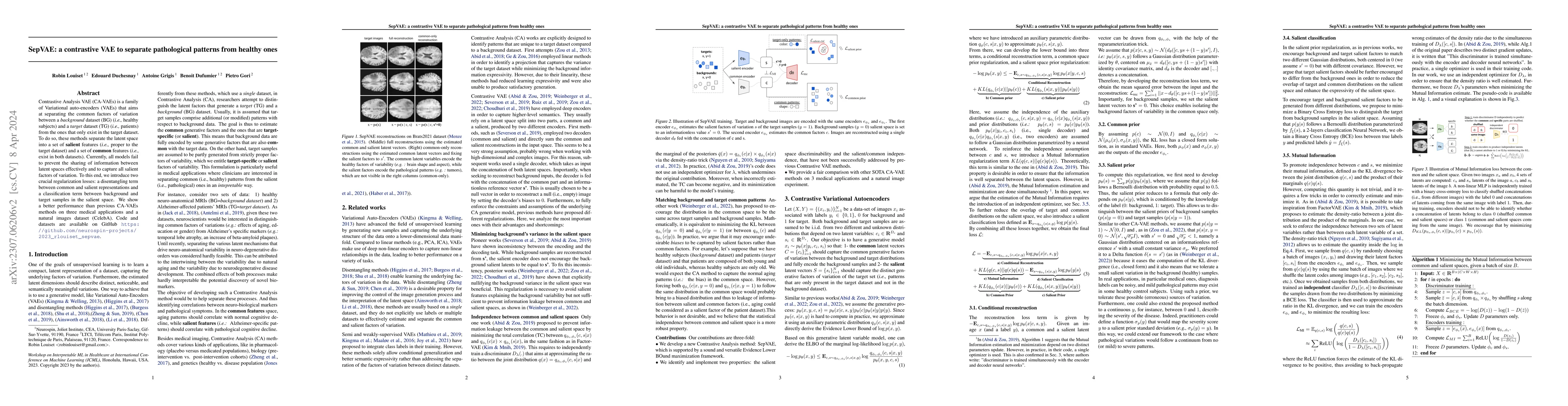 Thumbnail for SepVAE: a contrastive VAE to separate pathological patterns from healthy
  ones