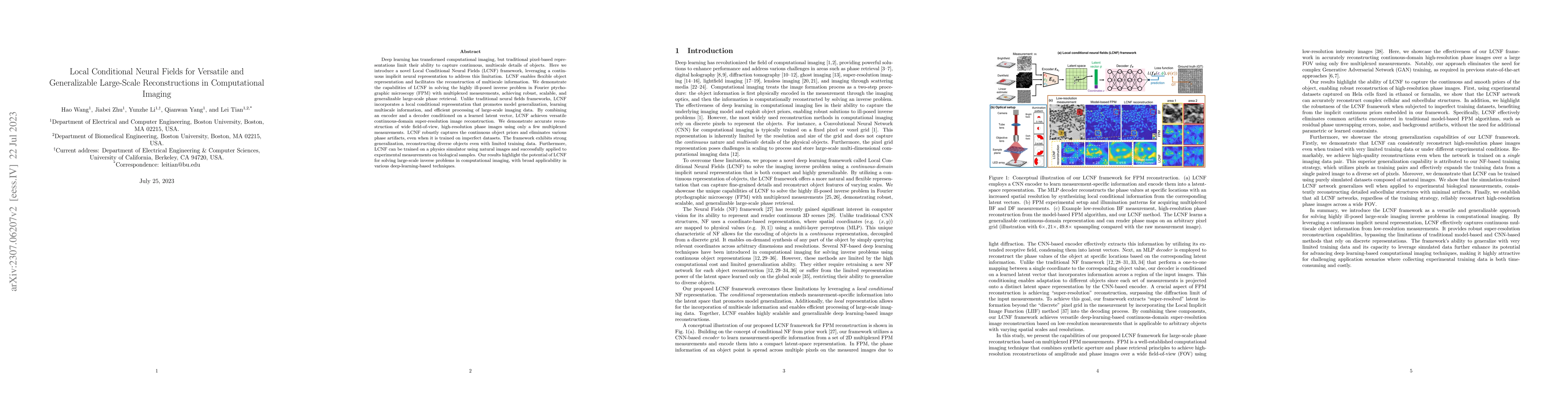 Thumbnail for Local Conditional Neural Fields for Versatile and Generalizable
  Large-Scale Reconstructions in Computational Imaging