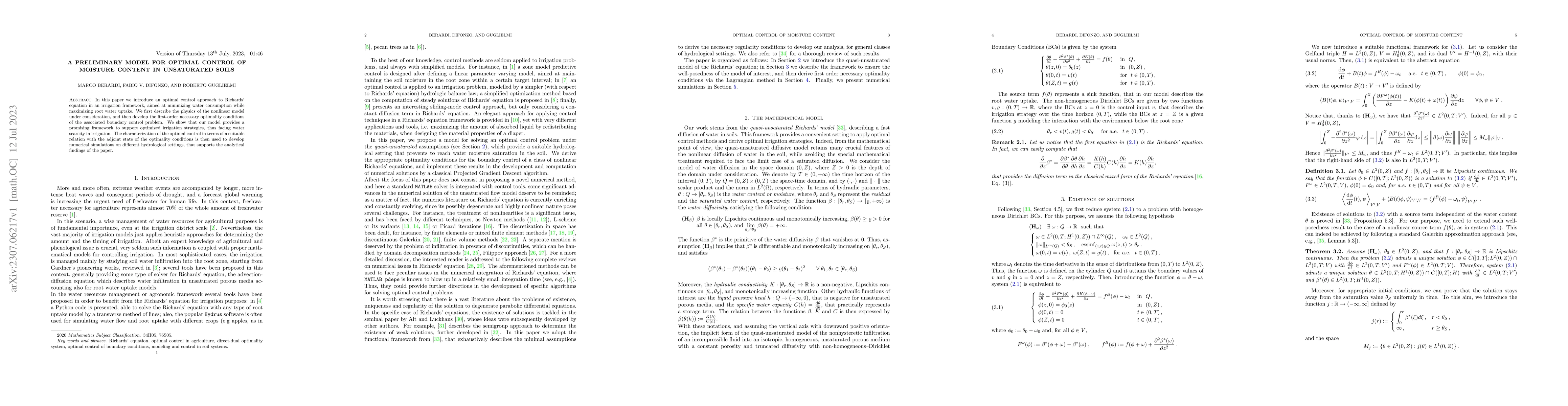 Thumbnail for A preliminary model for optimal control of moisture content in
  unsaturated soils