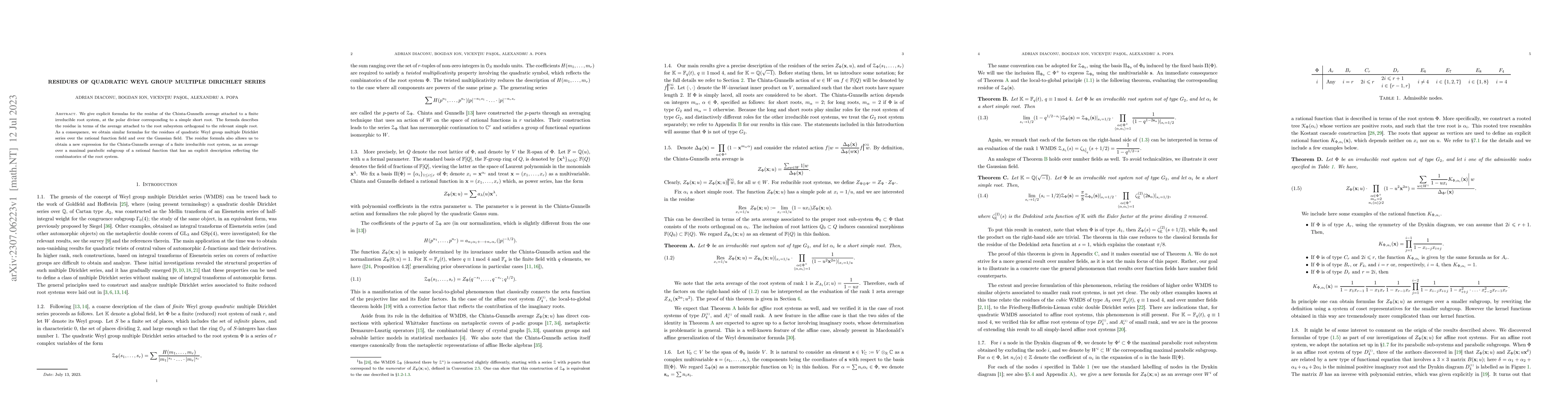 Thumbnail for Residues of quadratic Weyl group multiple Dirichlet series