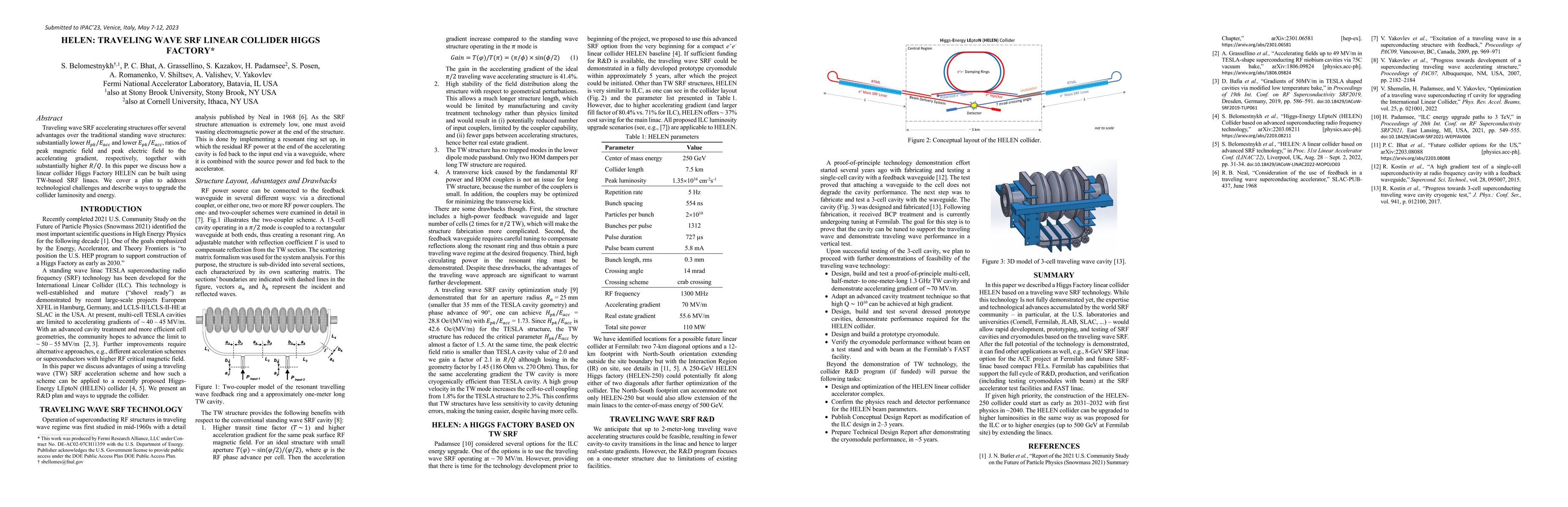 Thumbnail for HELEN: Traveling Wave SRF Linear Collider Higgs Factory