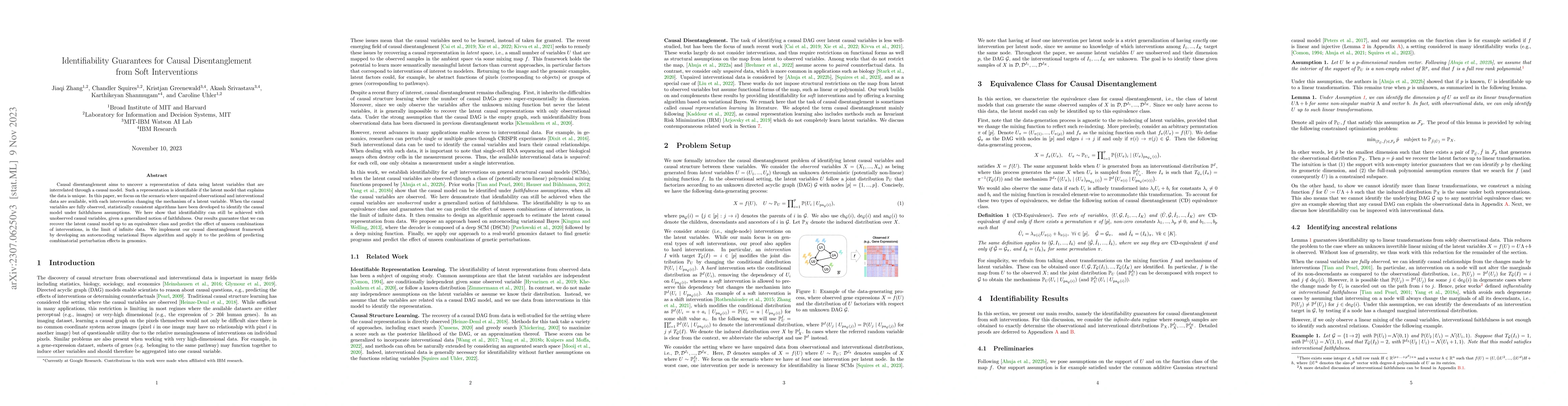 Thumbnail for Identifiability Guarantees for Causal Disentanglement from Soft
  Interventions