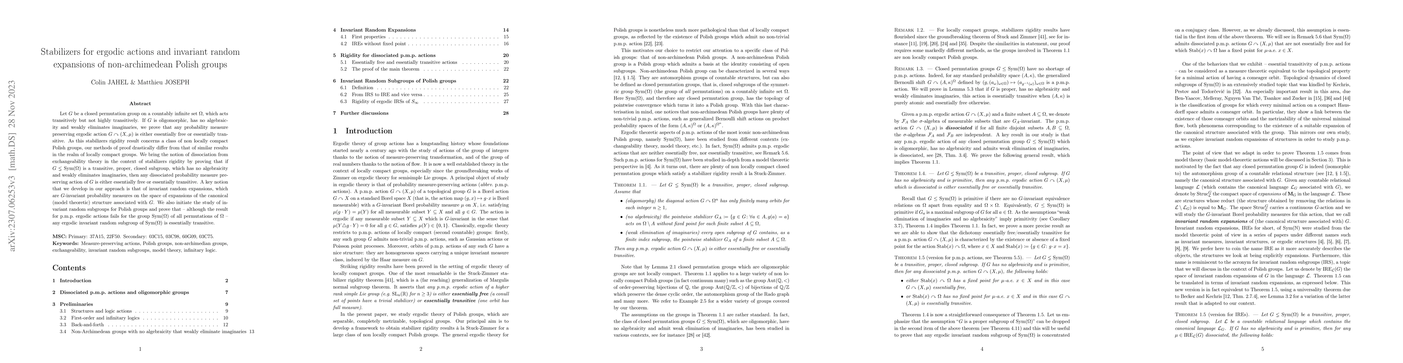 Thumbnail for Stabilizers for ergodic actions and invariant random expansions of
  non-archimedean Polish groups