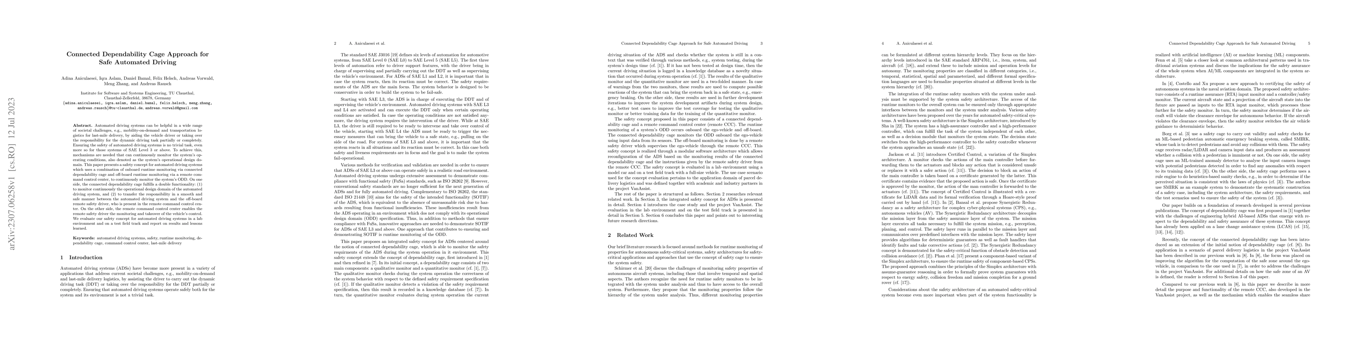 Thumbnail for Connected Dependability Cage Approach for Safe Automated Driving