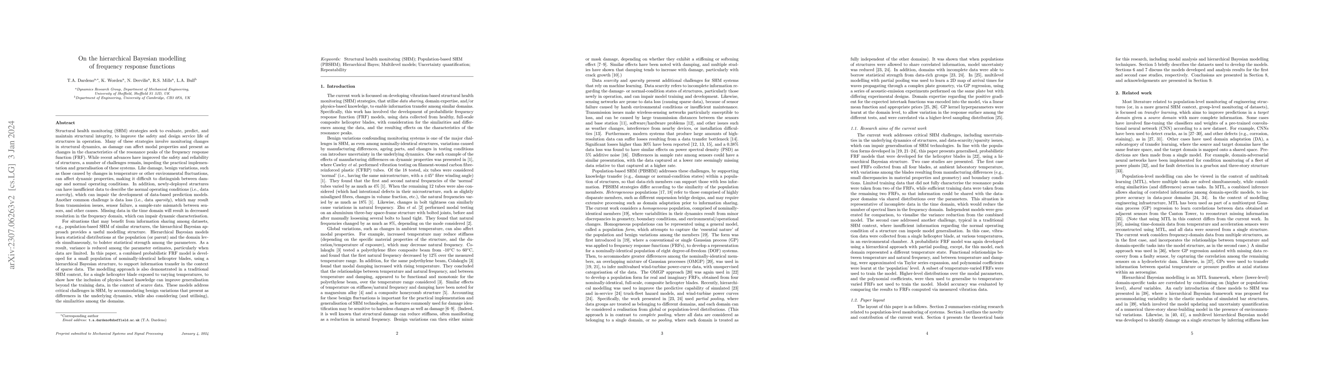 Thumbnail for On the hierarchical Bayesian modelling of frequency response functions