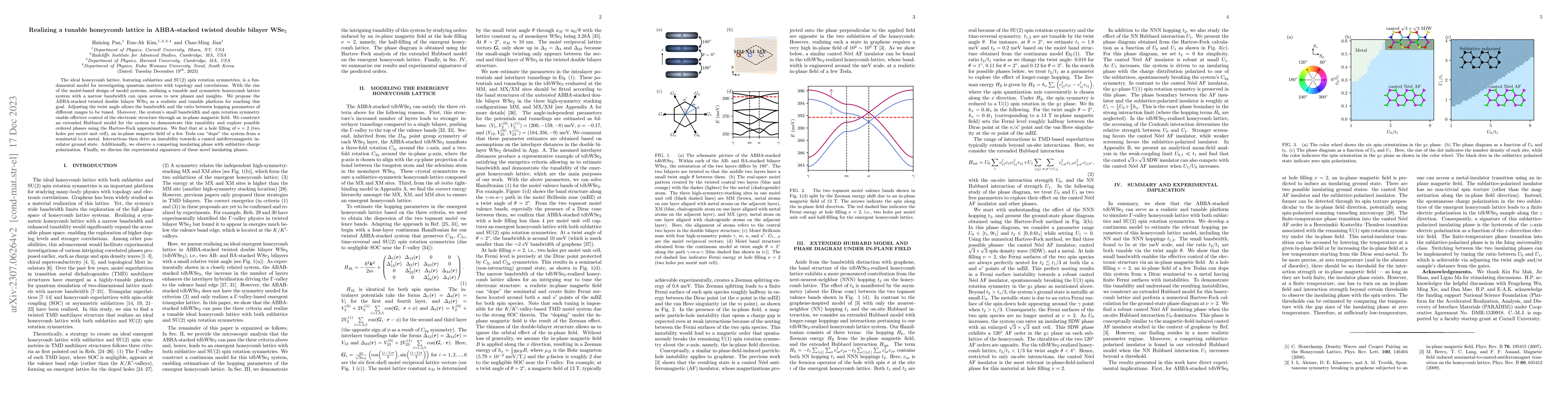 Thumbnail for Realizing a tunable honeycomb lattice in ABBA-stacked twisted double
  bilayer WSe$_2$