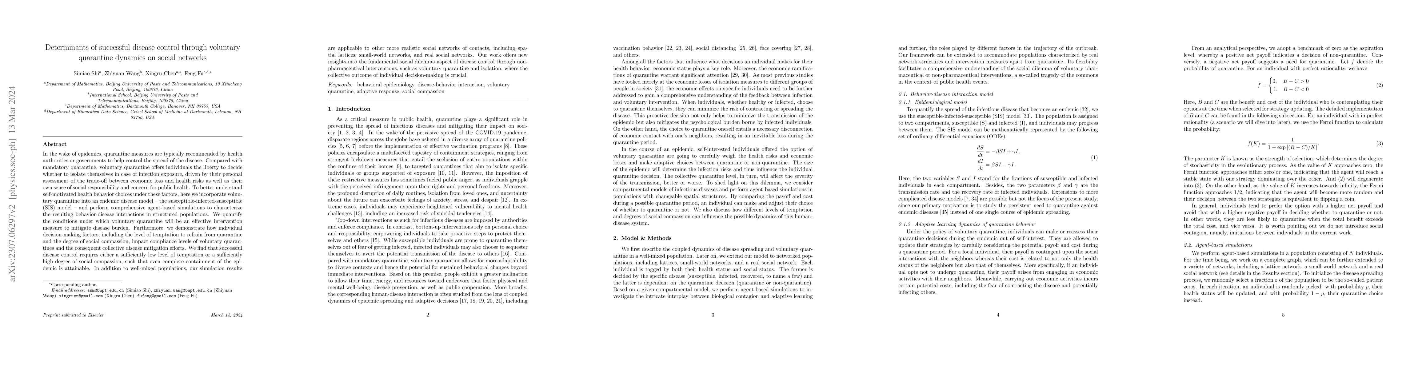 Thumbnail for Determinants of successful disease control through voluntary quarantine
  dynamics on social networks