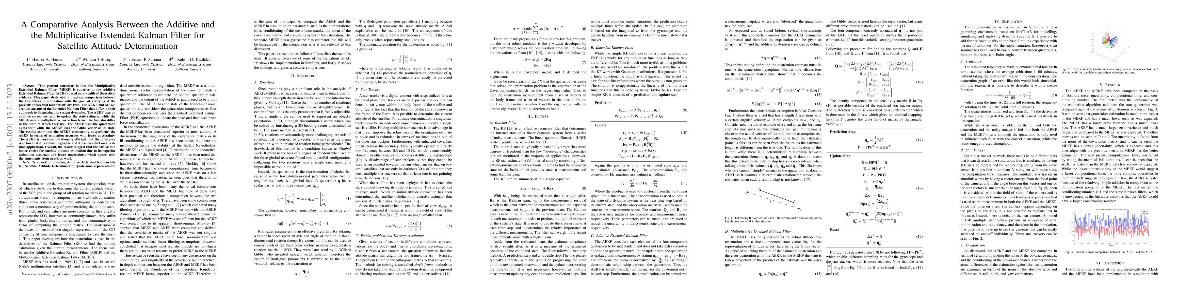 Thumbnail for A Comparative Analysis Between the Additive and the Multiplicative
  Extended Kalman Filter for Satellite Attitude Determination
