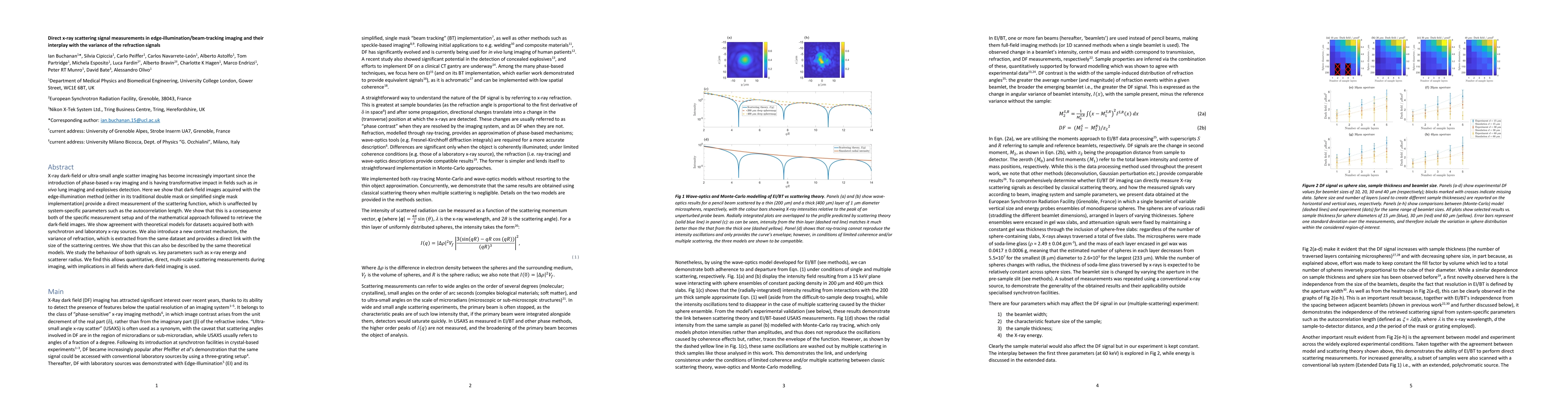 Thumbnail for Direct x-ray scattering signal measurements in
  edge-illumination/beam-tracking imaging and their interplay with the variance
  of the refraction signals