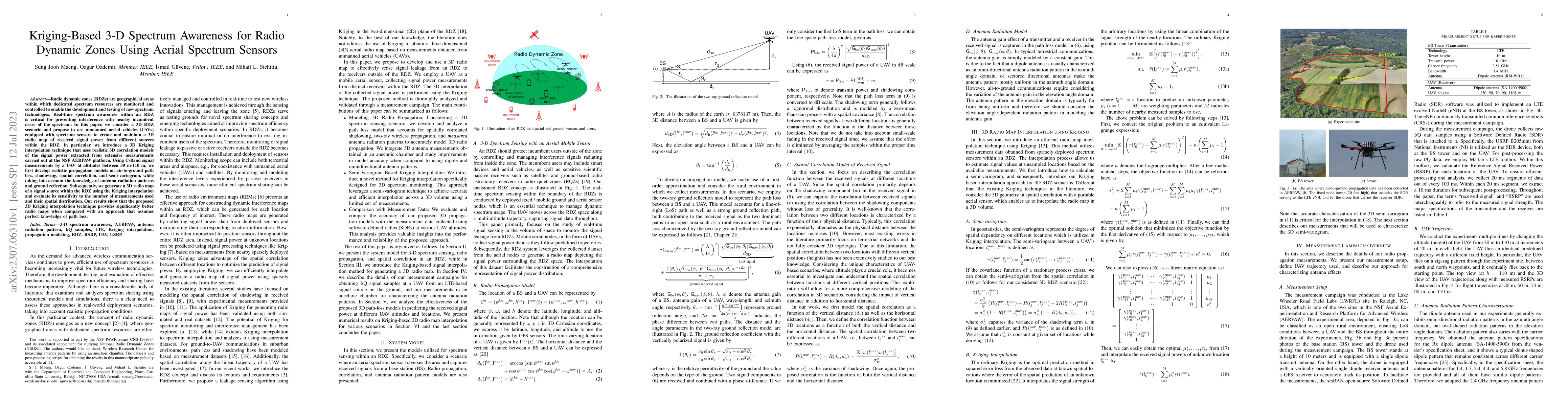 Thumbnail for Kriging-Based 3-D Spectrum Awareness for Radio Dynamic Zones Using
  Aerial Spectrum Sensors