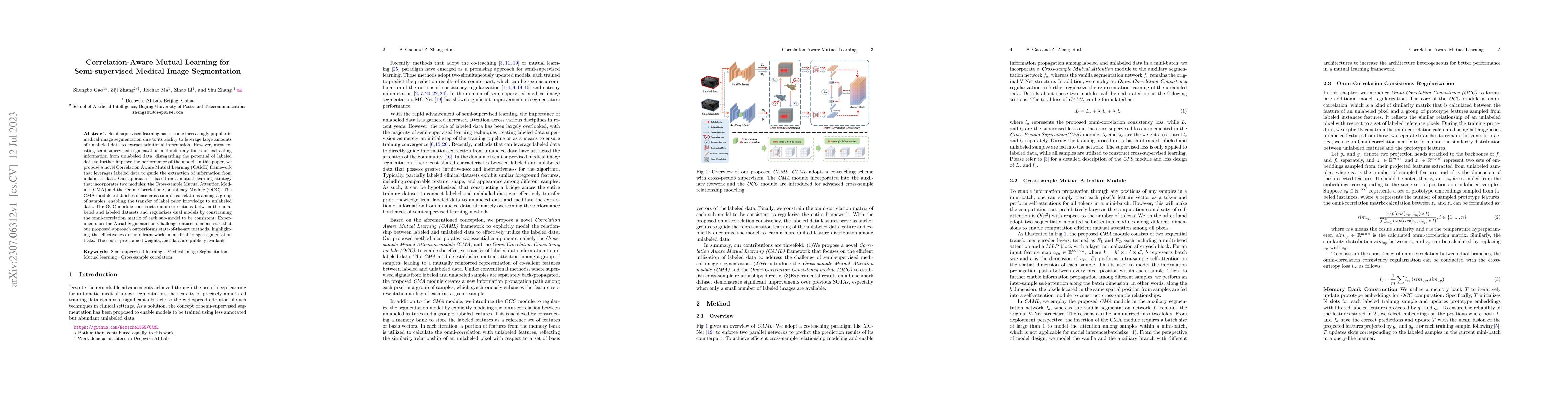 Thumbnail for Correlation-Aware Mutual Learning for Semi-supervised Medical Image
  Segmentation