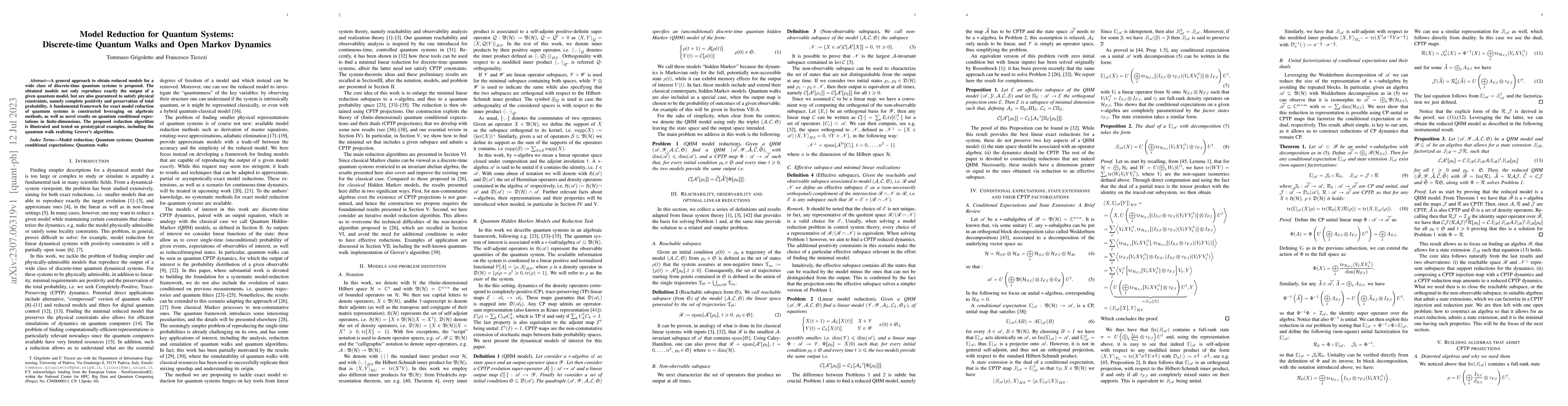 Thumbnail for Model Reduction for Quantum Systems: Discrete-time Quantum Walks and
  Open Markov Dynamics