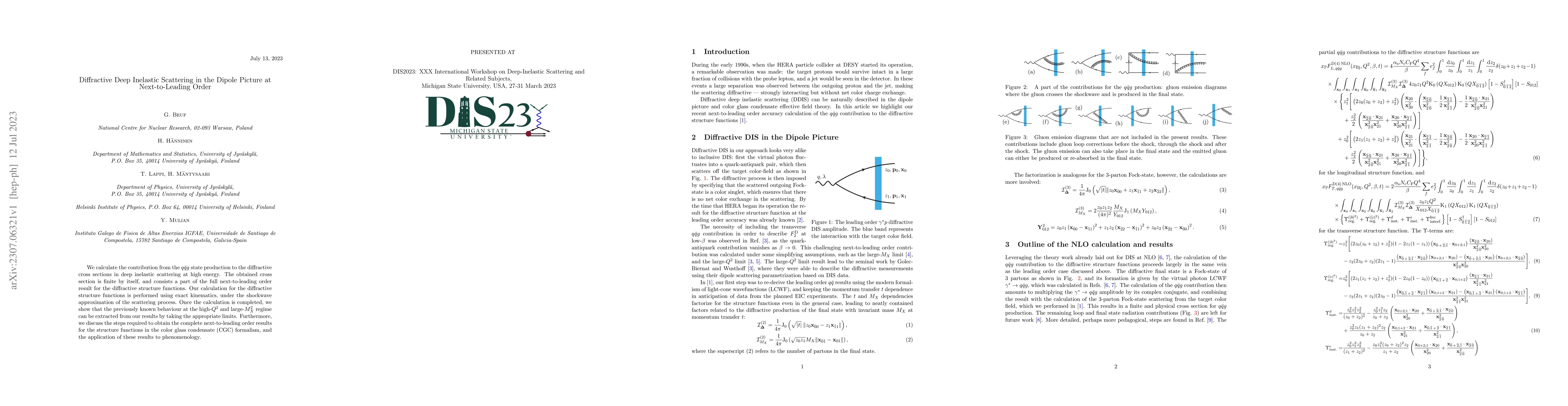 Thumbnail for Diffractive Deep Inelastic Scattering in the Dipole Picture at
  Next-to-Leading Order