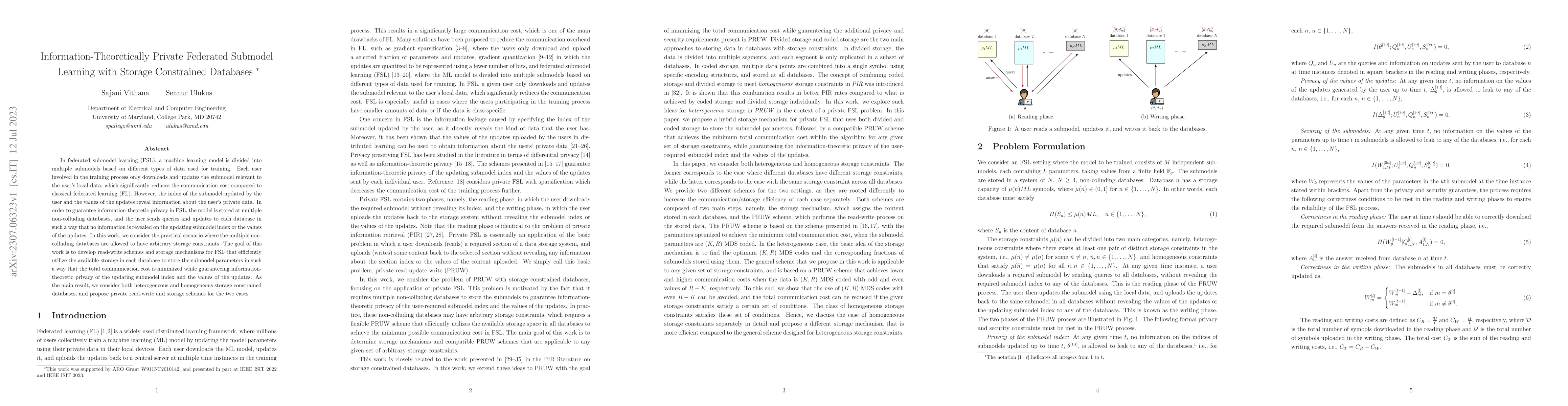 Thumbnail for Information-Theoretically Private Federated Submodel Learning with
  Storage Constrained Databases