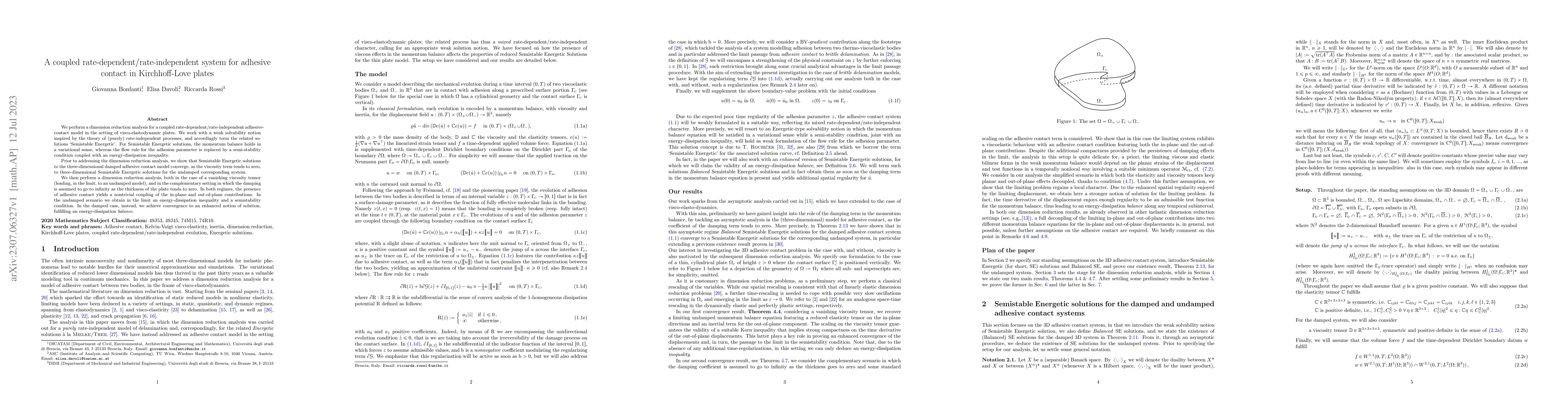 Thumbnail for A coupled rate-dependent/rate-independent system for adhesive contact in
  Kirchhoff-Love plates