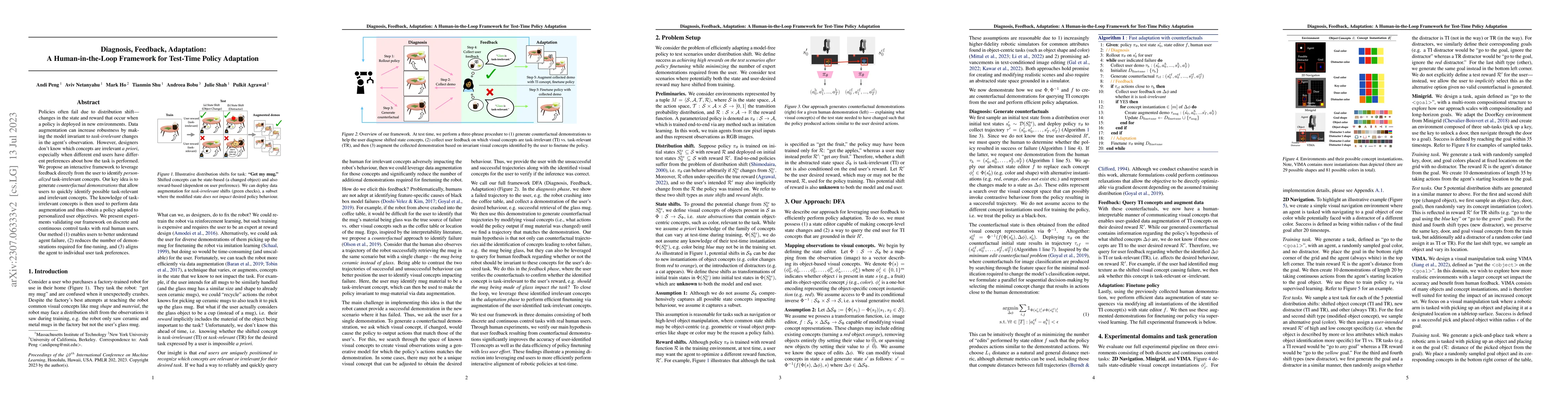 Thumbnail for Diagnosis, Feedback, Adaptation: A Human-in-the-Loop Framework for
  Test-Time Policy Adaptation