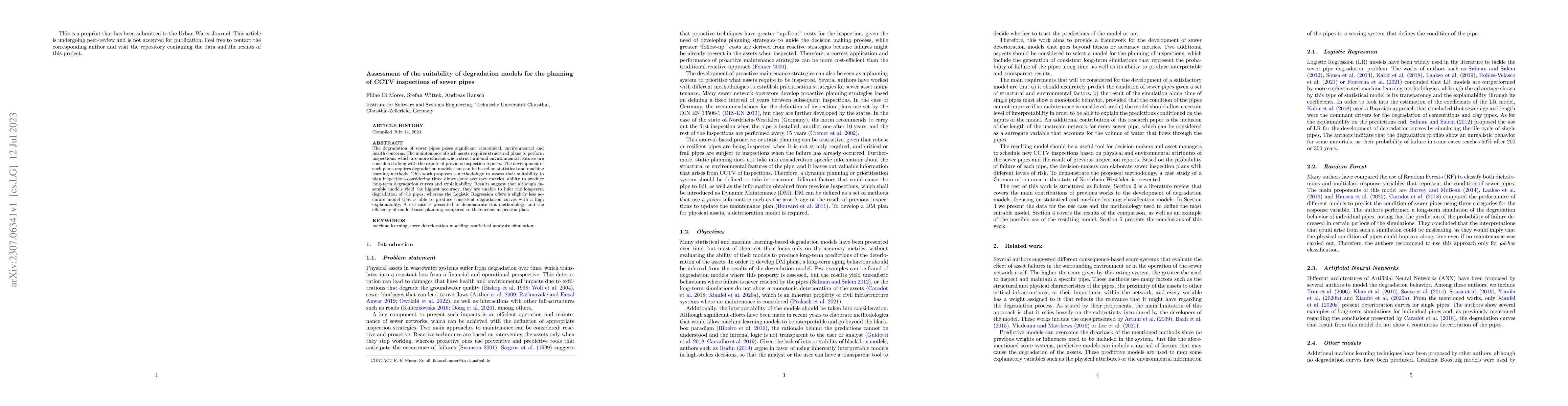 Thumbnail for Assessment of the suitability of degradation models for the planning of
  CCTV inspections of sewer pipes