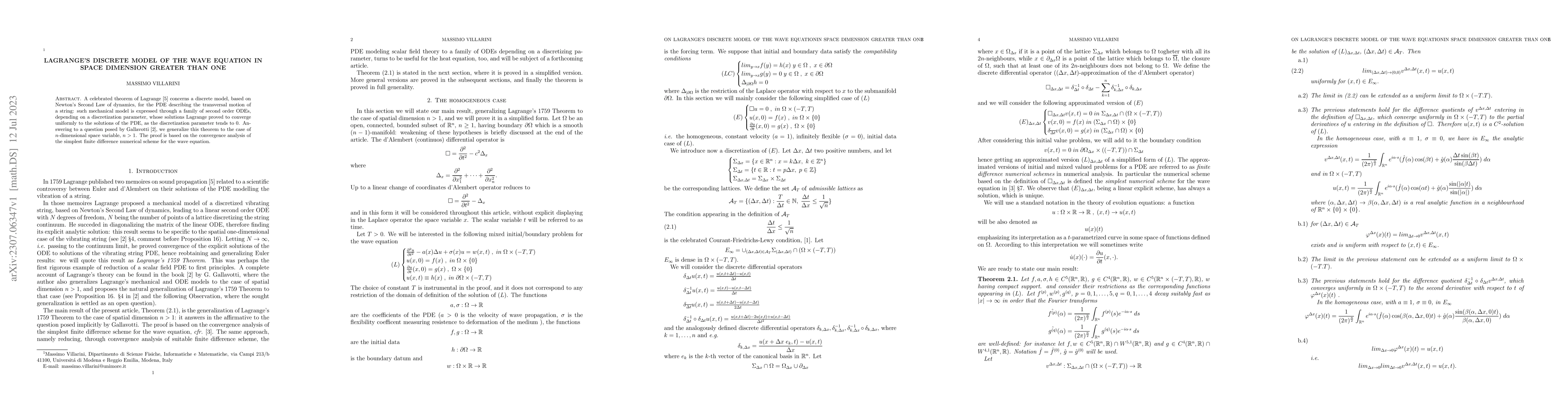 Thumbnail for Lagrange's discrete model of the wave equation in dimension greater than
  one