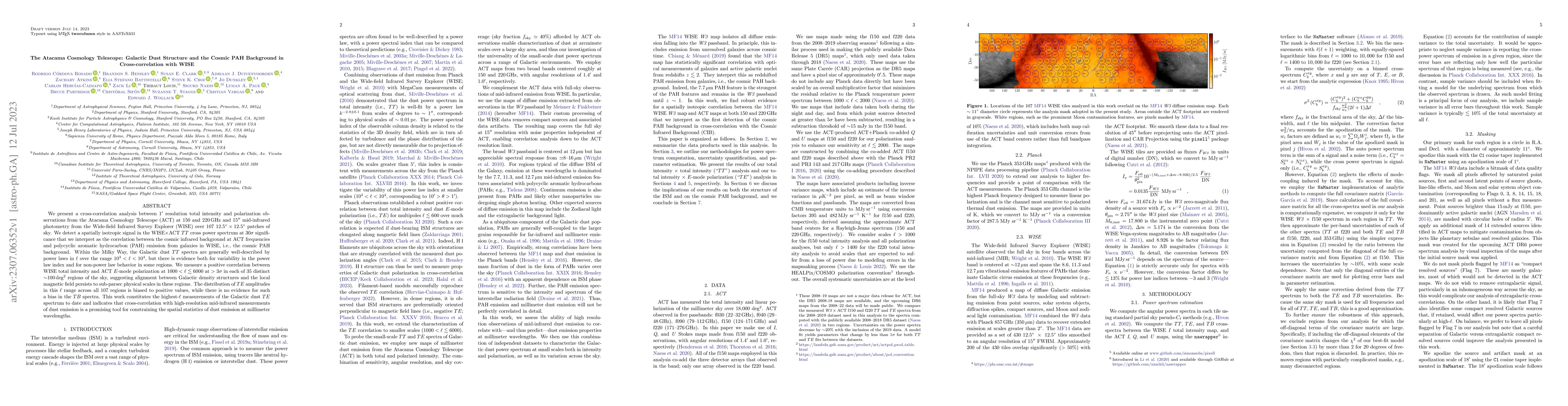 Thumbnail for The Atacama Cosmology Telescope: Galactic Dust Structure and the Cosmic
  PAH Background in Cross-correlation with WISE