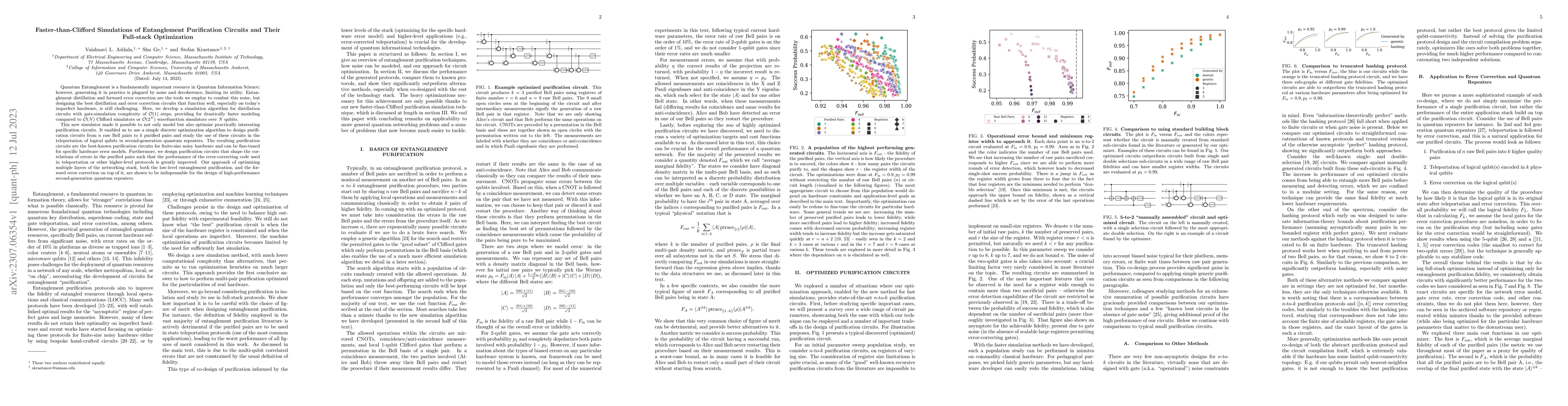 Thumbnail for Faster-than-Clifford Simulations of Entanglement Purification Circuits
  and Their Full-stack Optimization
