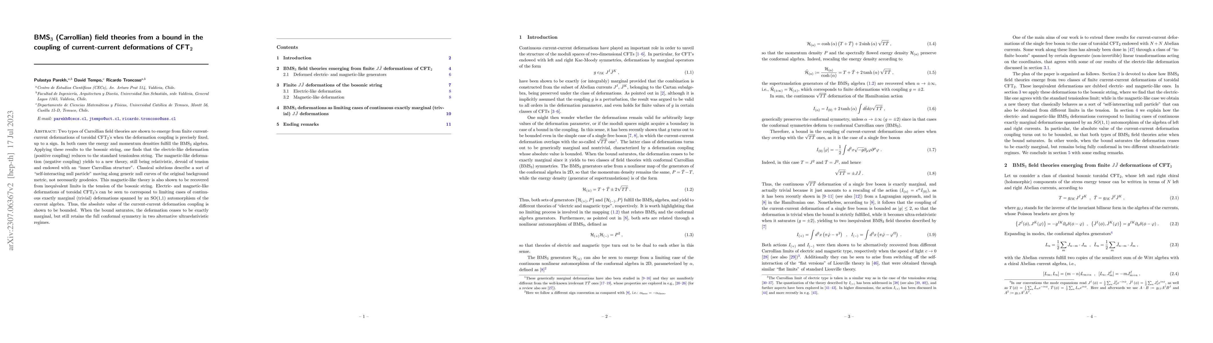 Thumbnail for BMS$_{3}$ (Carrollian) field theories from a bound in the coupling of
  current-current deformations of CFT$_{2}$