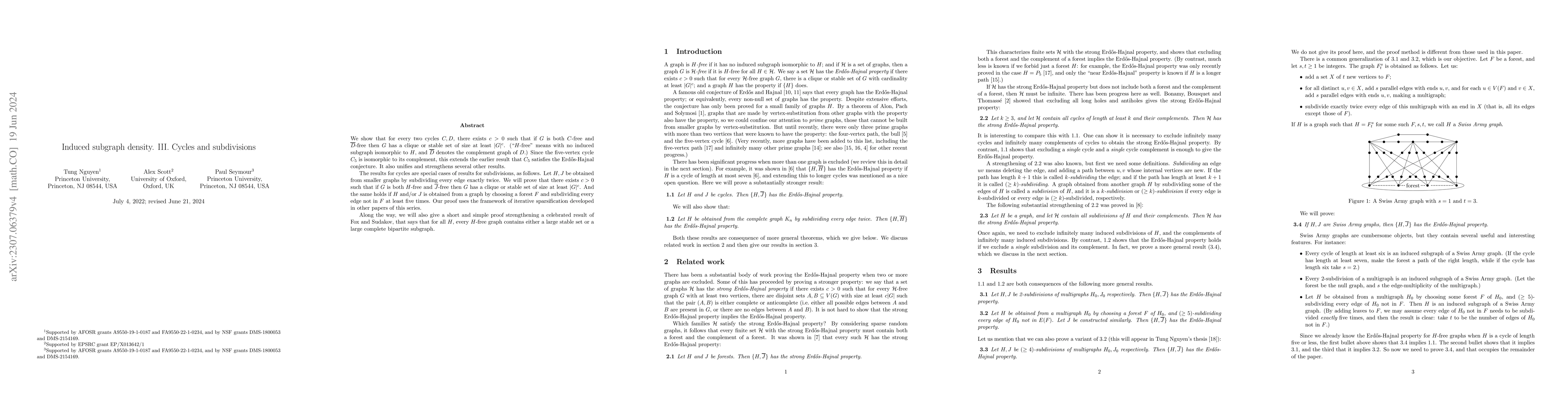 Thumbnail for Induced subgraph density. III. Cycles and subdivisions