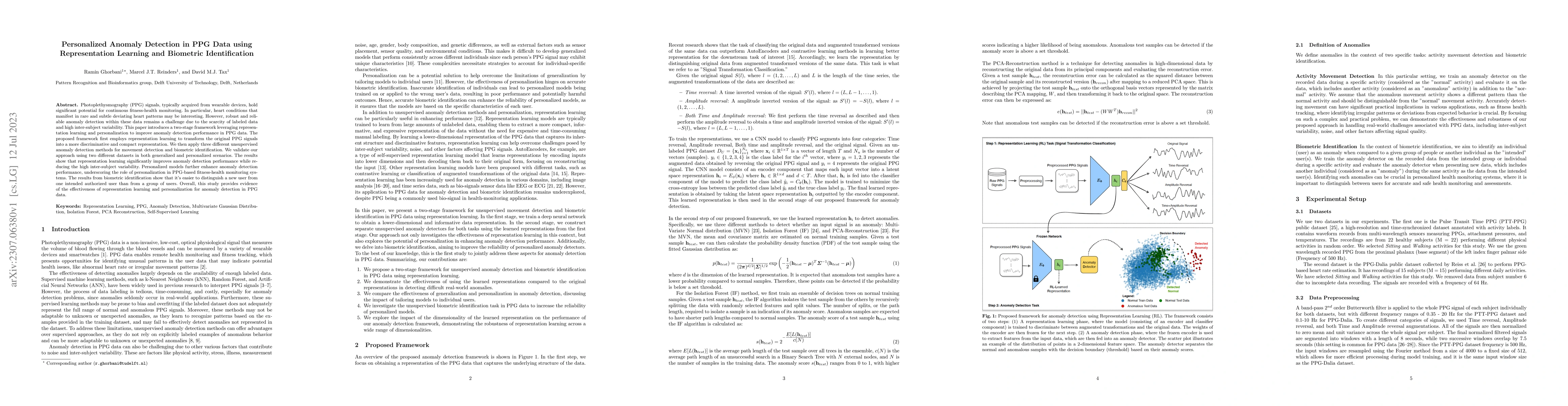 Thumbnail for Personalized Anomaly Detection in PPG Data using Representation Learning
  and Biometric Identification