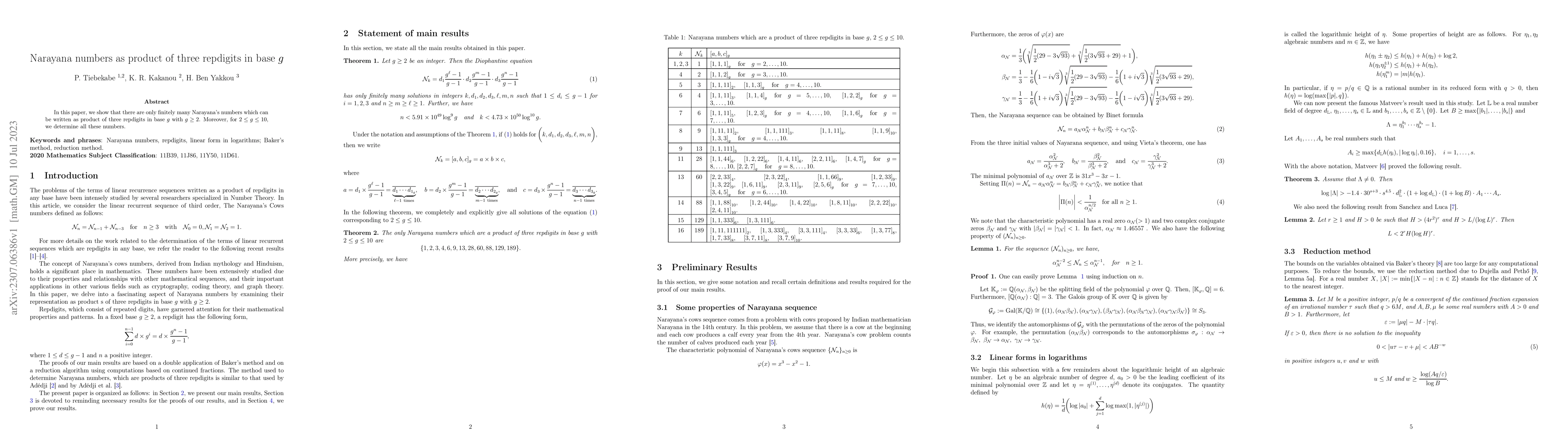 Thumbnail for Narayana numbers as product of three repdigits in base $g$