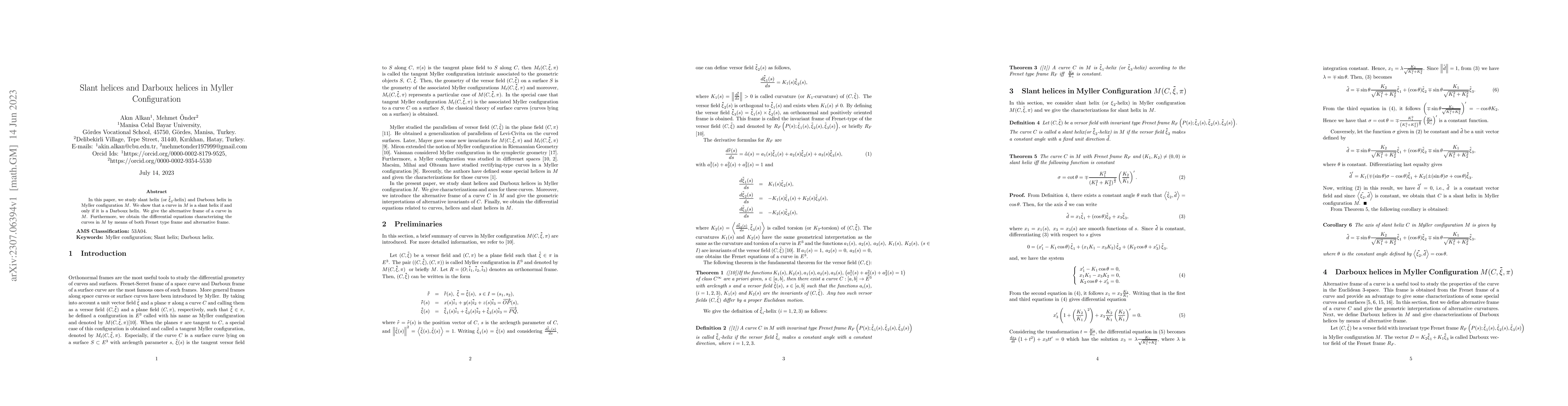 Thumbnail for Slant helices and Darboux helices in Myller Configuration