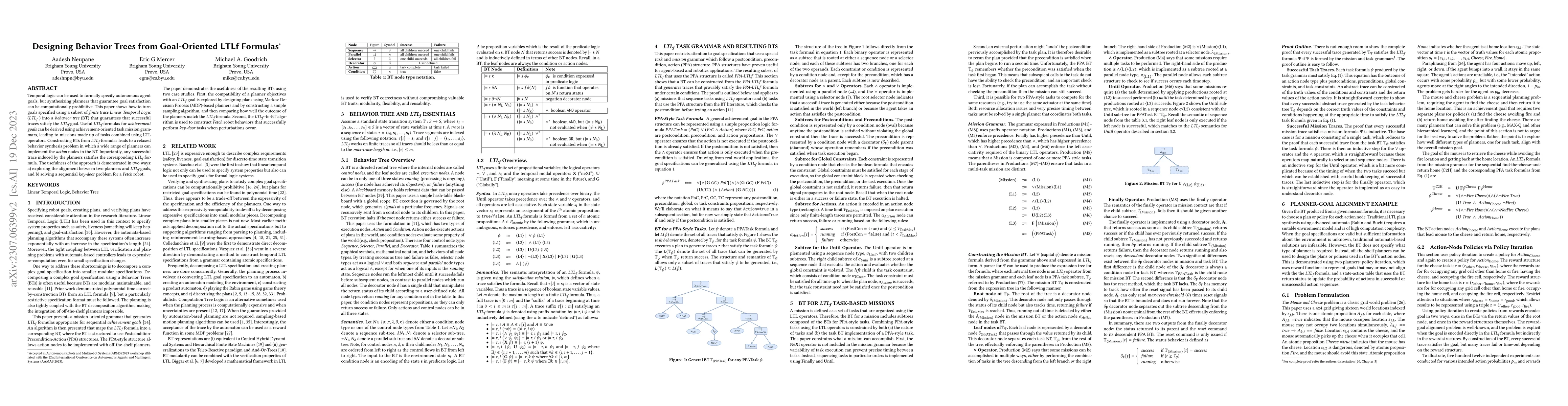 Thumbnail for Designing Behavior Trees from Goal-Oriented LTLf Formulas