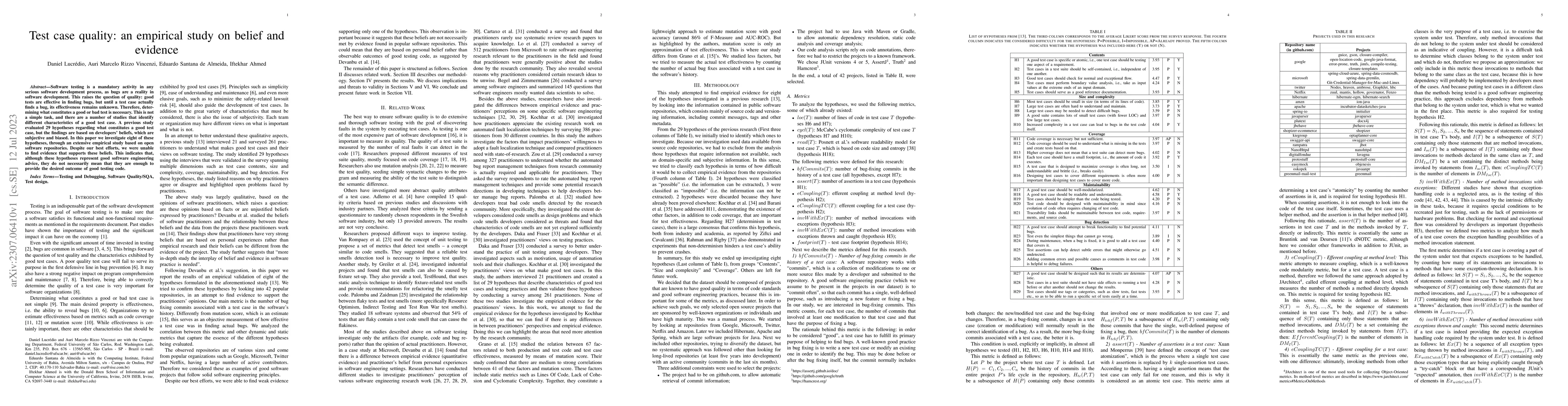 Thumbnail for Test case quality: an empirical study on belief and evidence