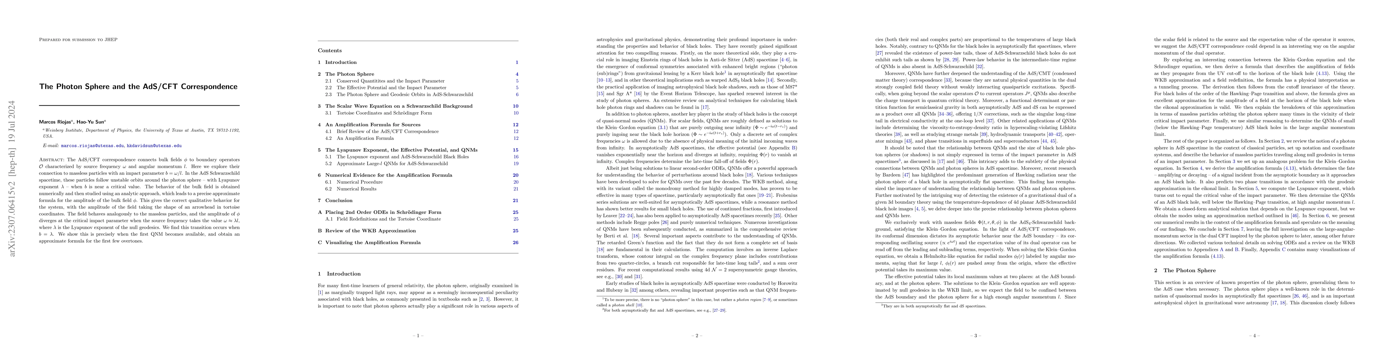 Thumbnail for The Photon Sphere and the AdS/CFT Correspondence