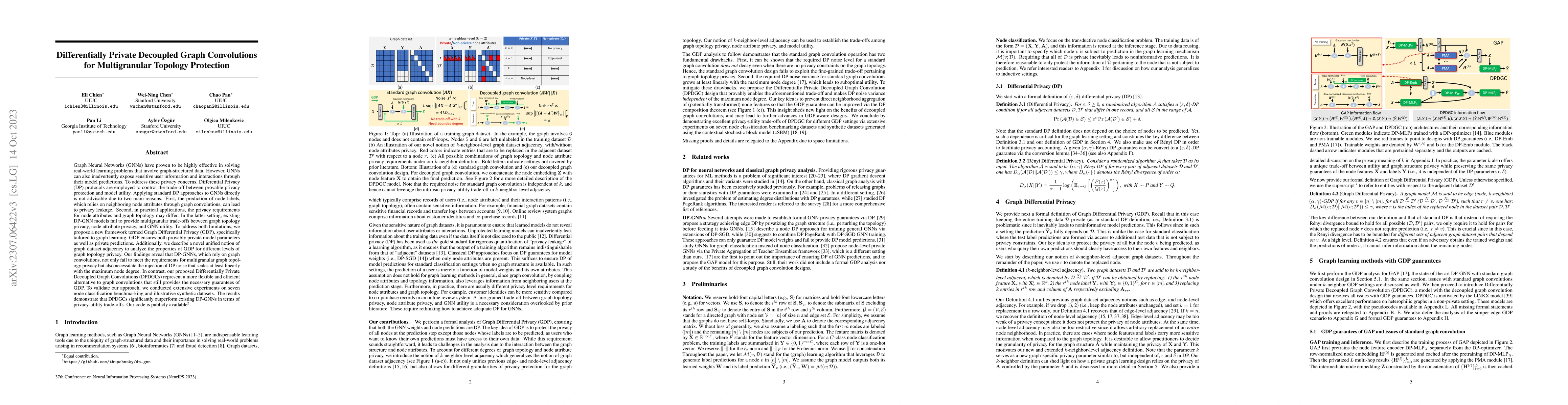 Thumbnail for Differentially Private Decoupled Graph Convolutions for Multigranular
  Topology Protection