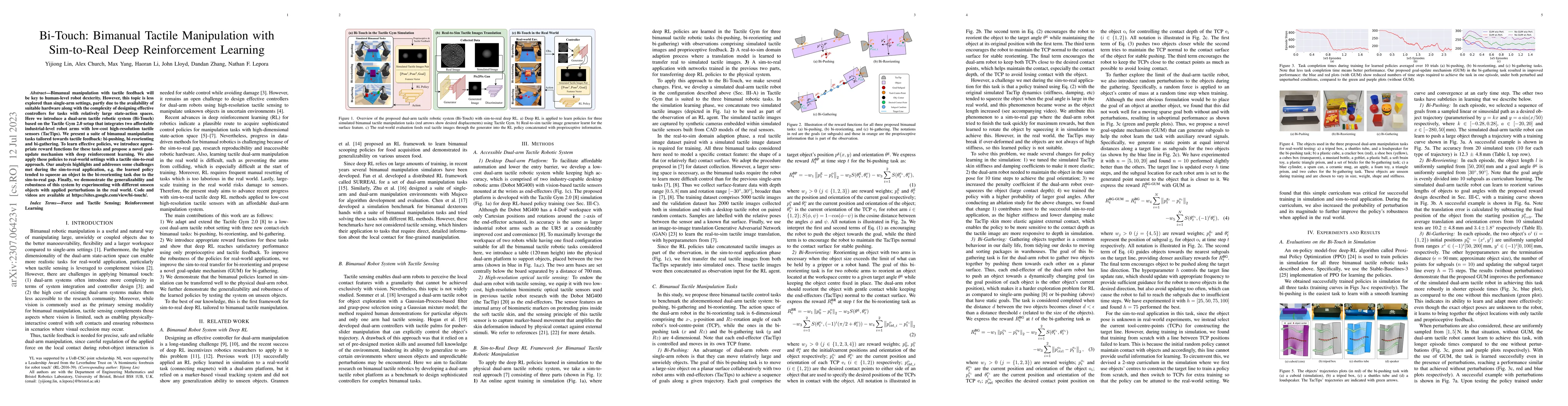Thumbnail for Bi-Touch: Bimanual Tactile Manipulation with Sim-to-Real Deep
  Reinforcement Learning