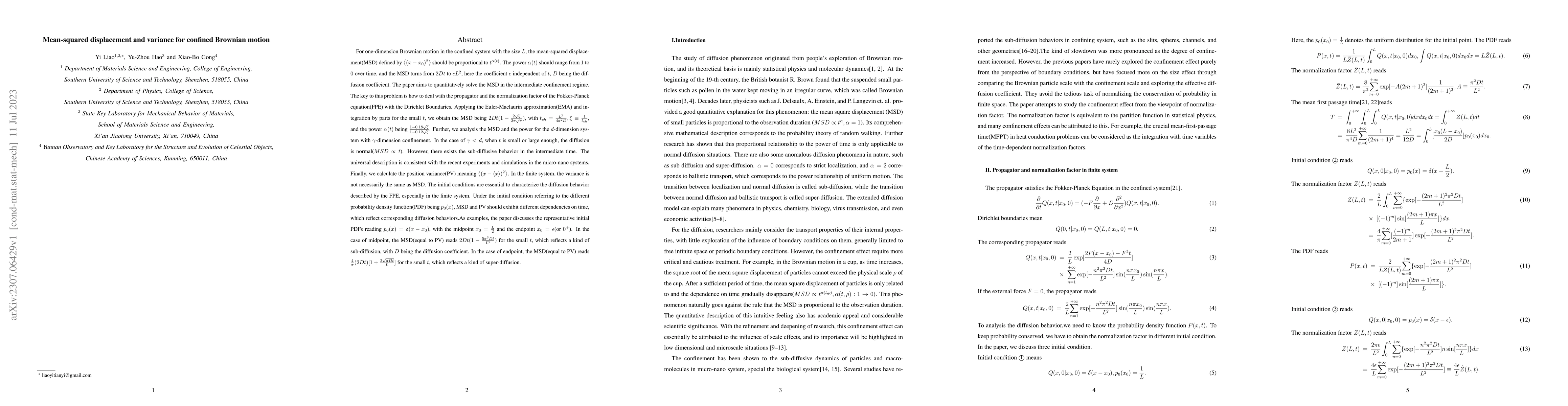 Thumbnail for Mean-squared displacement and variance for confined Brownian motion