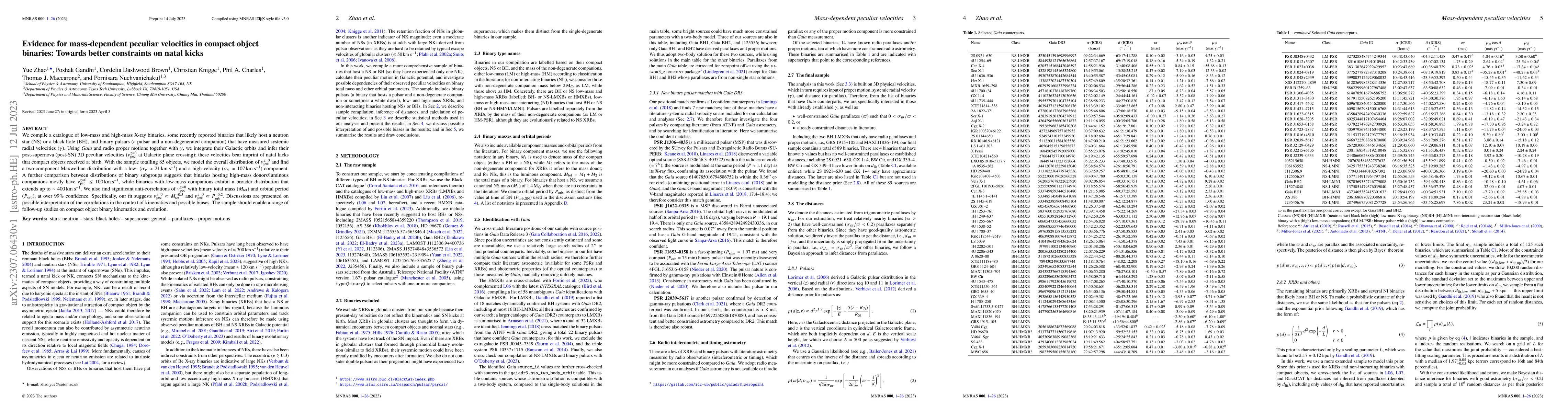 Thumbnail for Evidence for mass-dependent peculiar velocities in compact object
  binaries: Towards better constraints on natal kicks
