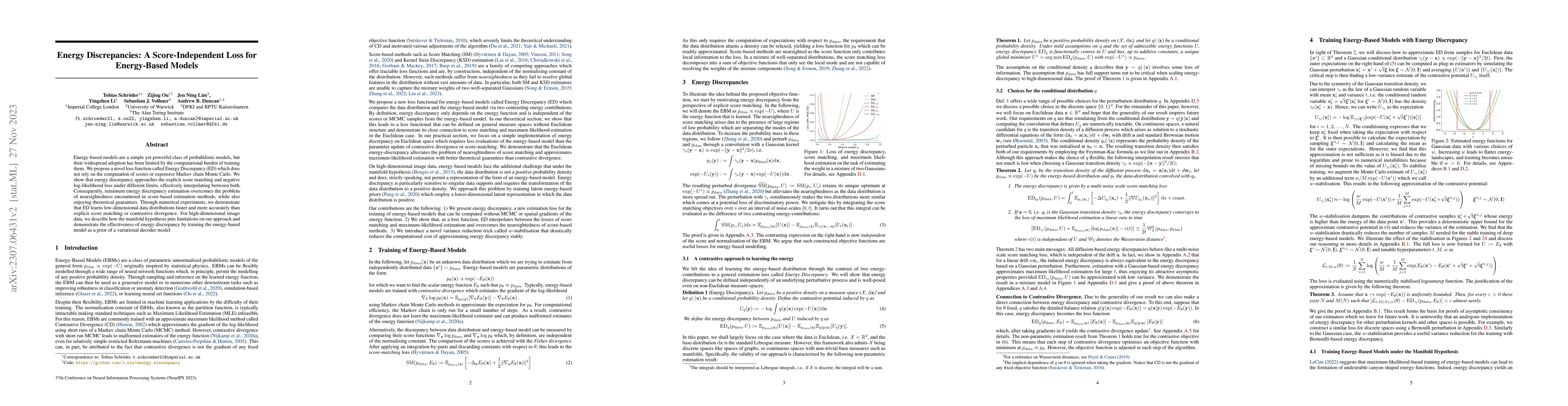 Thumbnail for Energy Discrepancies: A Score-Independent Loss for Energy-Based Models