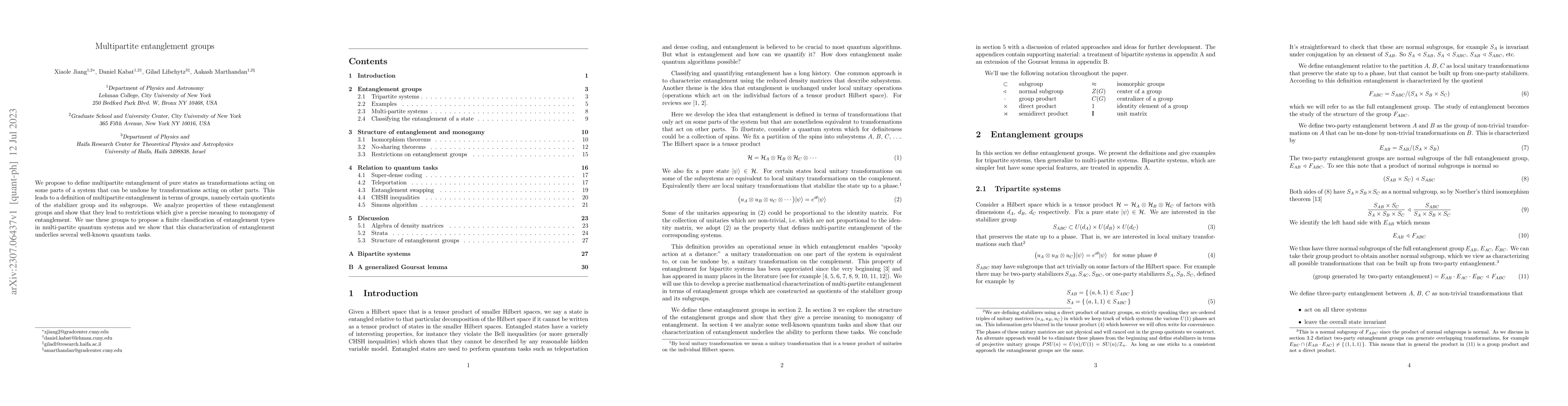 Thumbnail for Multipartite entanglement groups