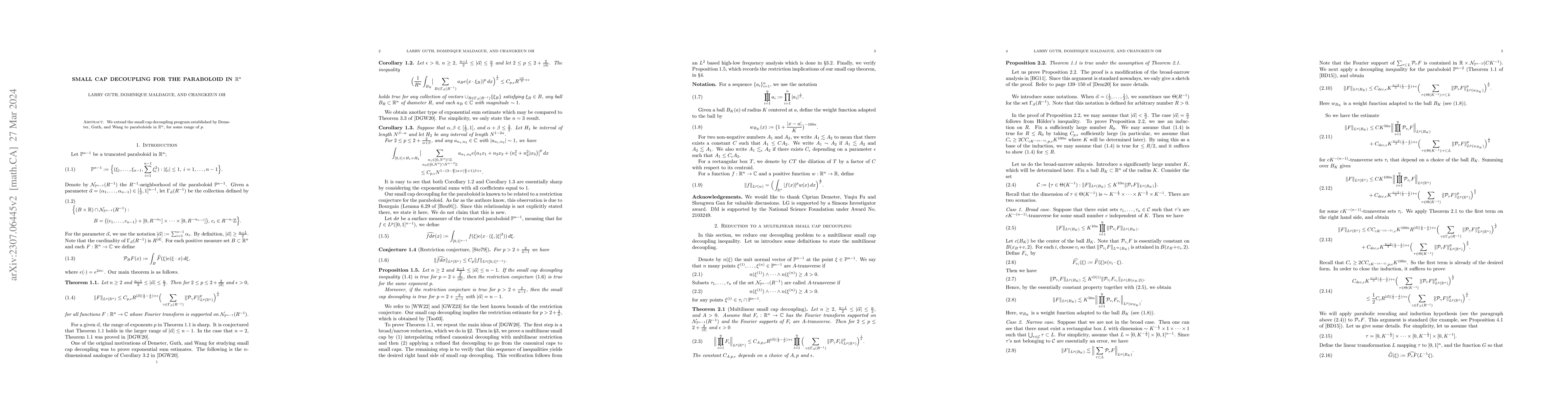Thumbnail for Small cap decoupling for the paraboloid in $\mathbb{R}^n$