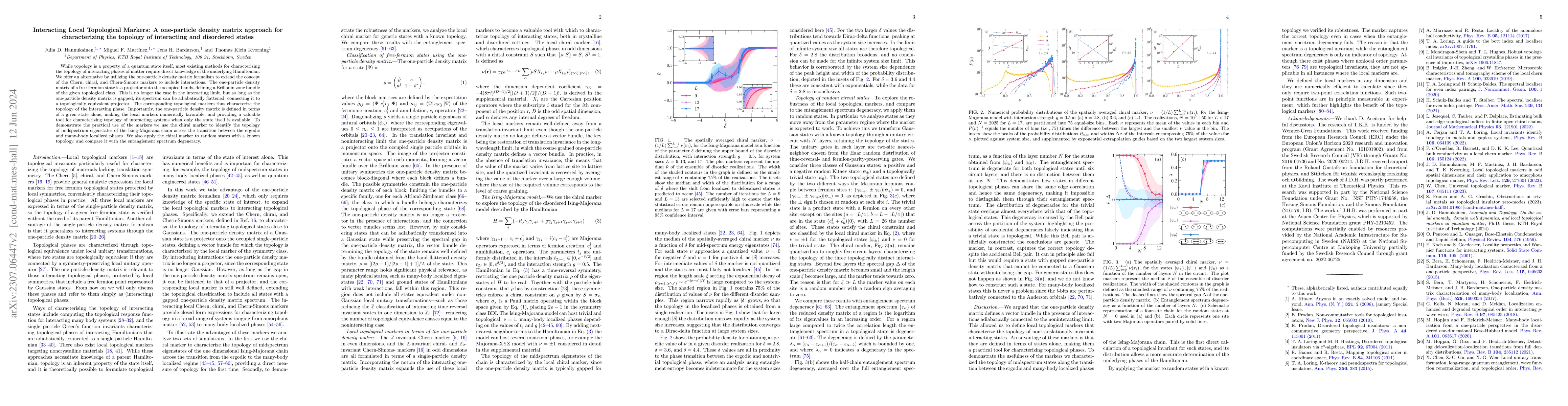 Thumbnail for Interacting Local Topological Markers: A one-particle density matrix
  approach for characterizing the topology of interacting and disordered states