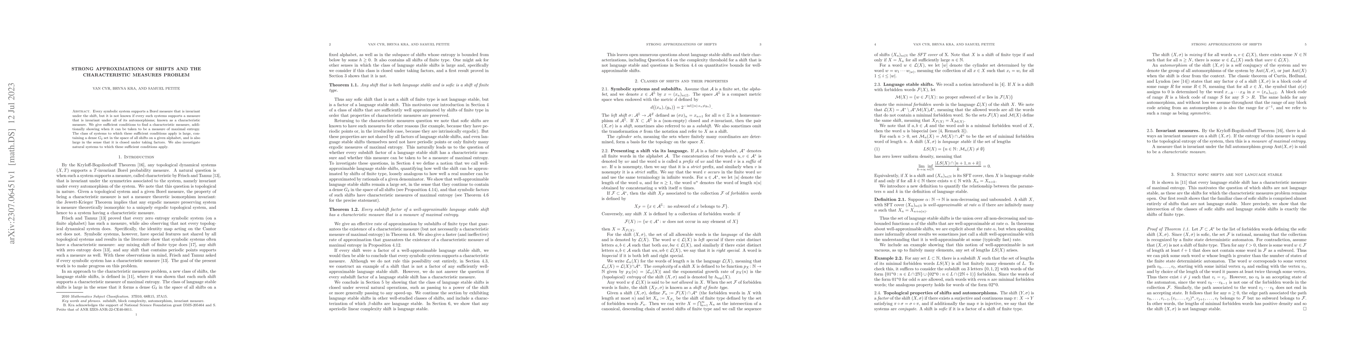 Thumbnail for Strong Approximations of Shifts and the Characteristic Measures Problem