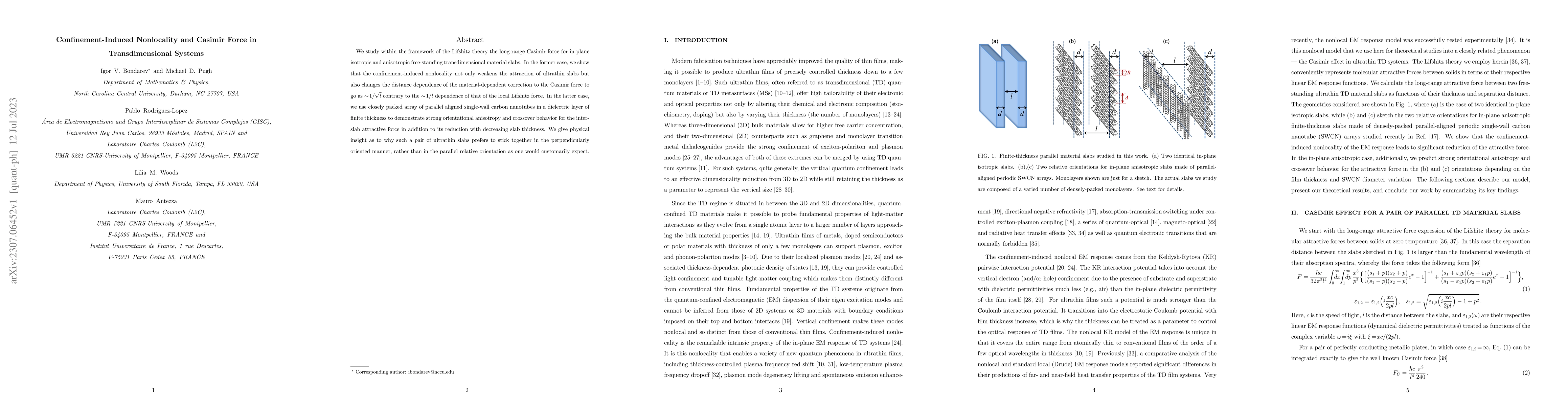 Thumbnail for Confinement-Induced Nonlocality and Casimir Force in Transdimensional
  Systems