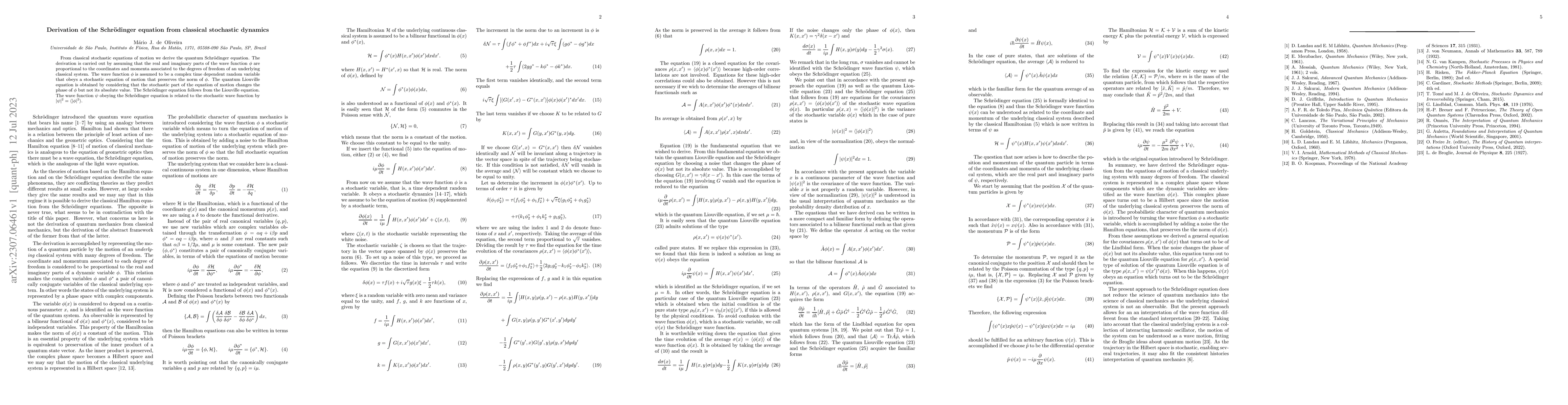 Thumbnail for Derivation of the Schr\"odinger equation from classical stochastic
  dynamics