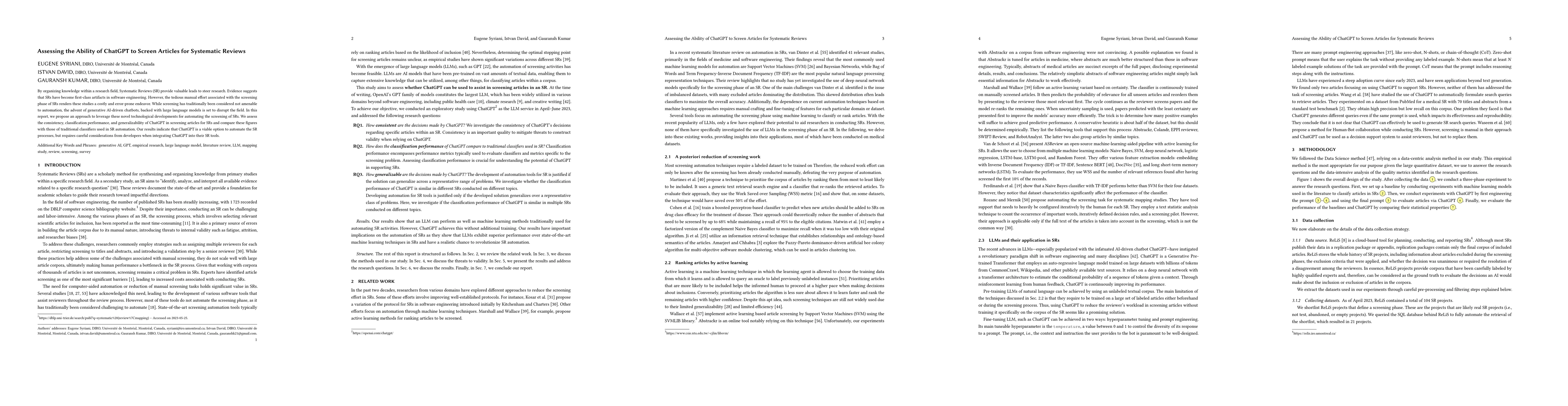 Thumbnail for Assessing the Ability of ChatGPT to Screen Articles for Systematic
  Reviews