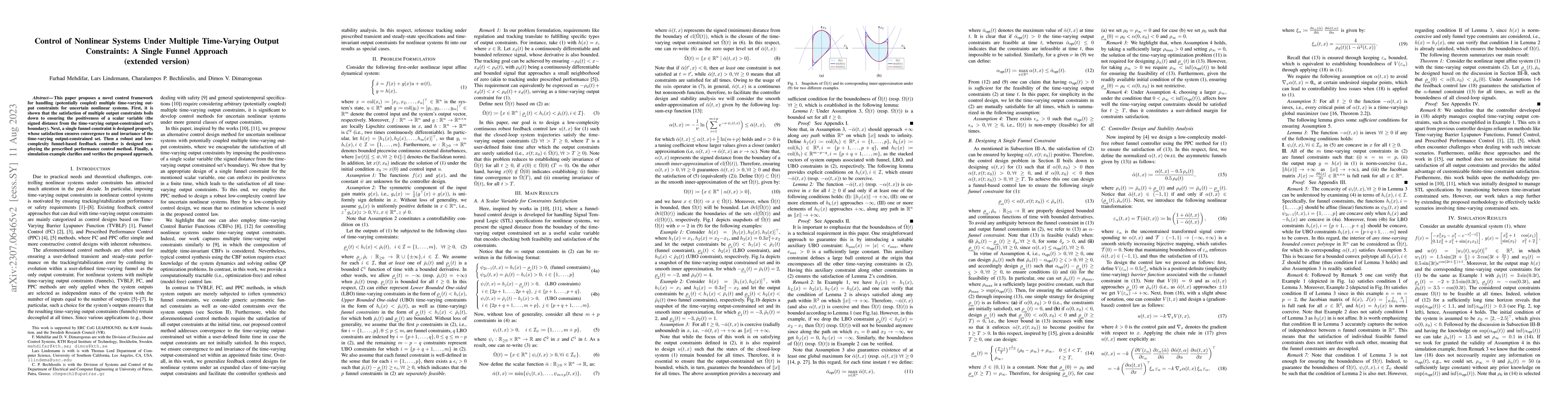 Thumbnail for Control of Nonlinear Systems Under Multiple Time-Varying Output
  Constraints: A Single Funnel Approach