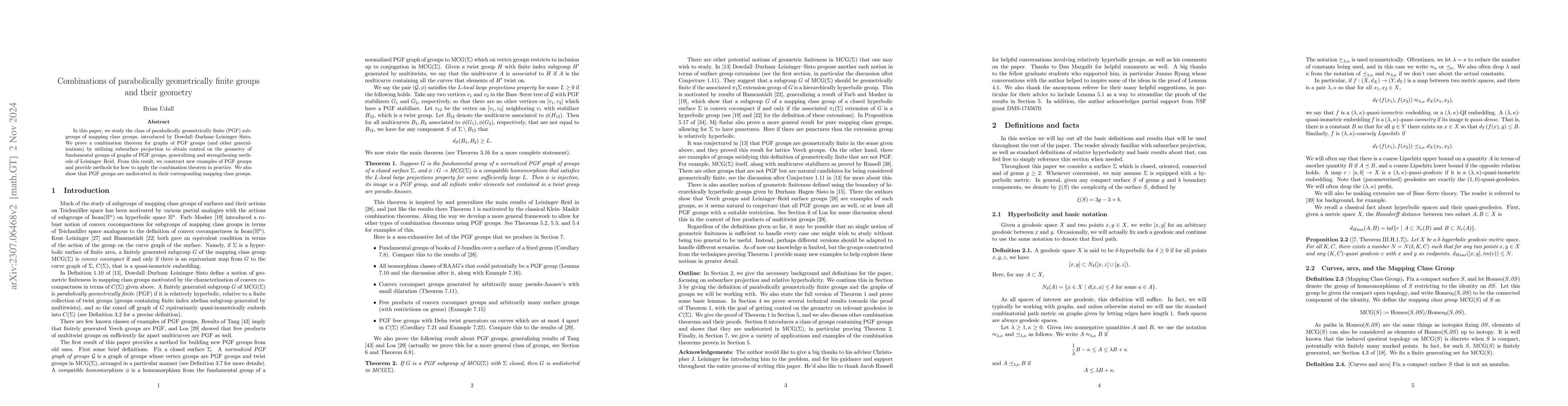 Thumbnail for Combinations of parabolically geometrically finite groups and their
  geometry
