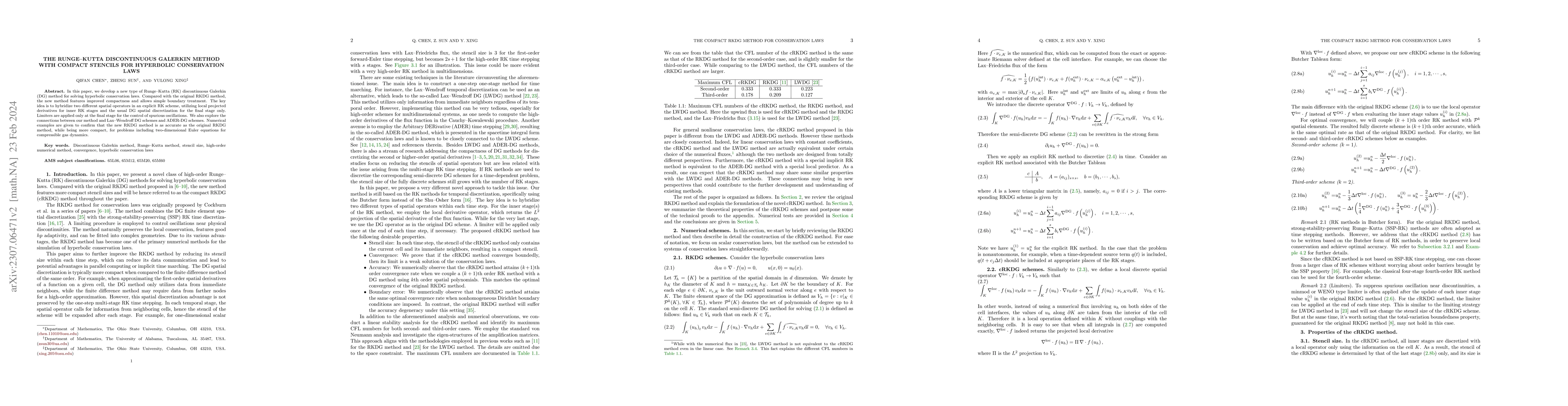 Thumbnail for The Runge--Kutta discontinuous Galerkin method with compact stencils for
  hyperbolic conservation laws